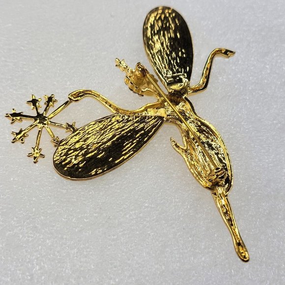 Gold Tone Angel Brooch with Magic Wand - Picture 3 of 15